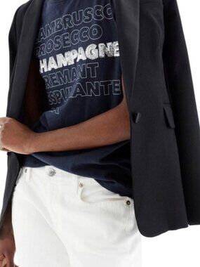 J. Crew Sequin Embellished Champagne Wine Navy Blue Cotton T-Shirt NWT Medium